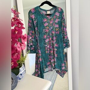 Zadie Bs Floral Teal Long Sleeve Tunic Top